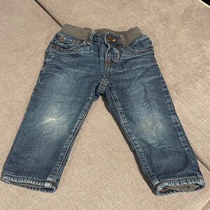 GAP Kids Blue Fleece Lined Denim Jeans with Gray Waistband